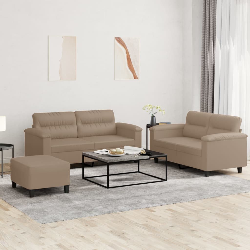 3-dijelni set sofa s jastucima boja cappuccina od umjetne kože