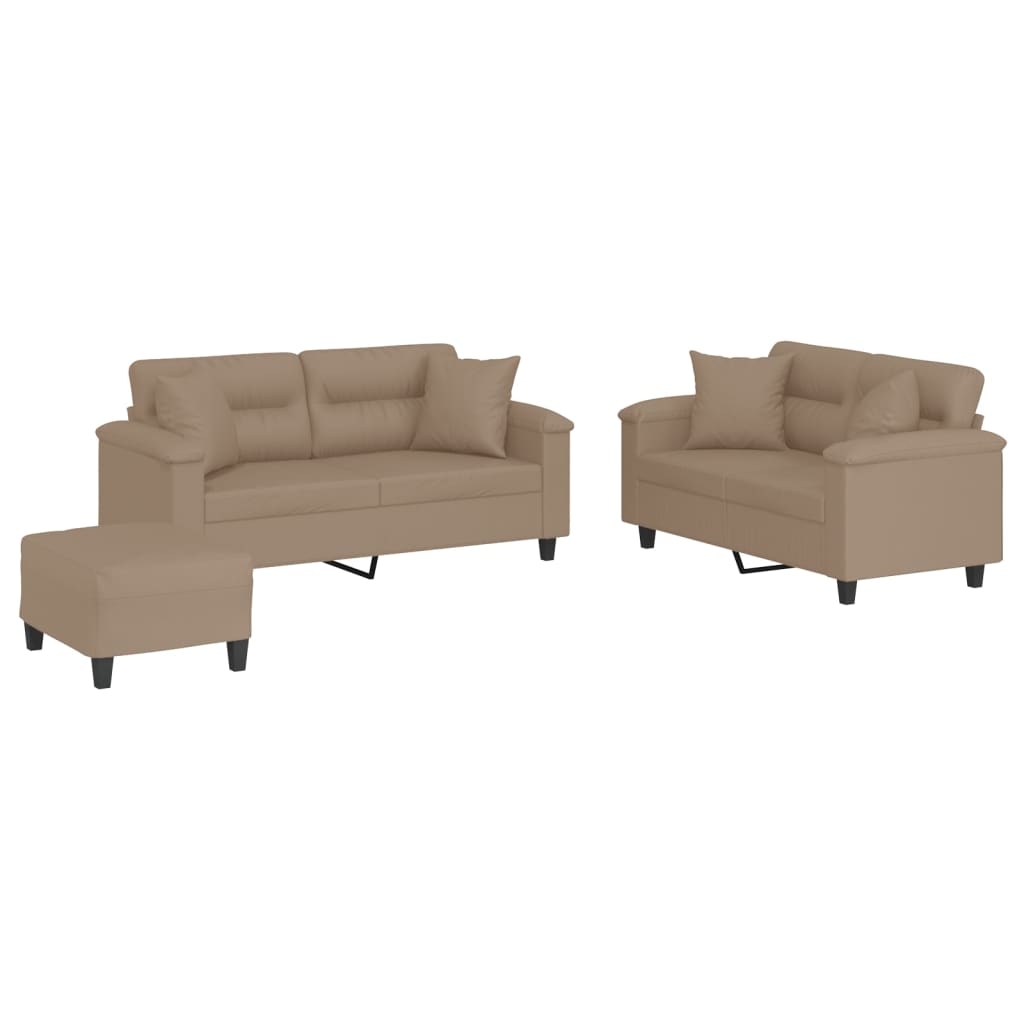 3-dijelni set sofa s jastucima boja cappuccina od umjetne kože