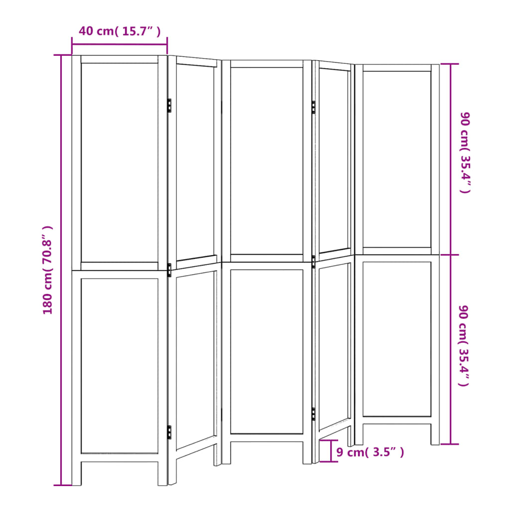 Sobna pregrada s 5 panela tamnosmeđa masivno drvo paulovnije