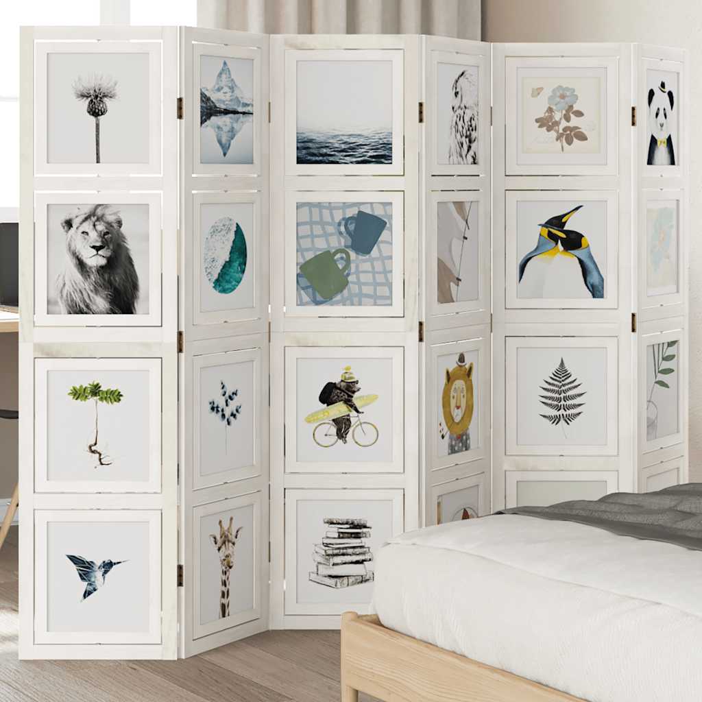 Sobna pregrada s 6 panela bijela od masivnog drva paulovnije