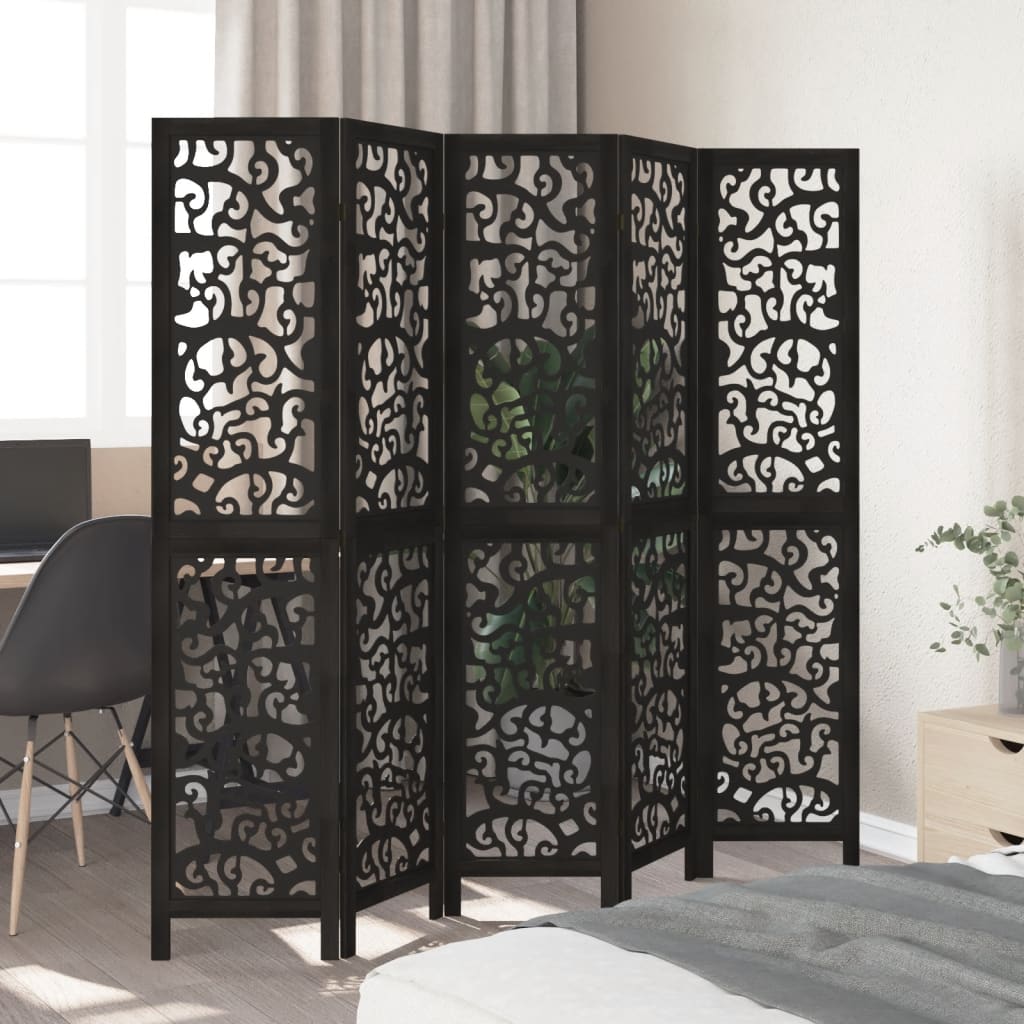 Sobna pregrada s 5 panela crno od masivnog drva paulovnije