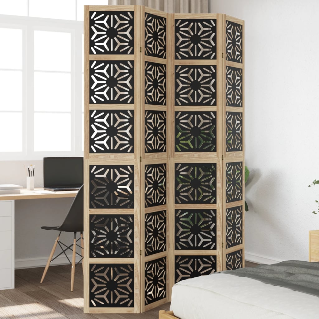 Sobna pregrada s 4 panela smeđe i crno masivnog drva paulovnije