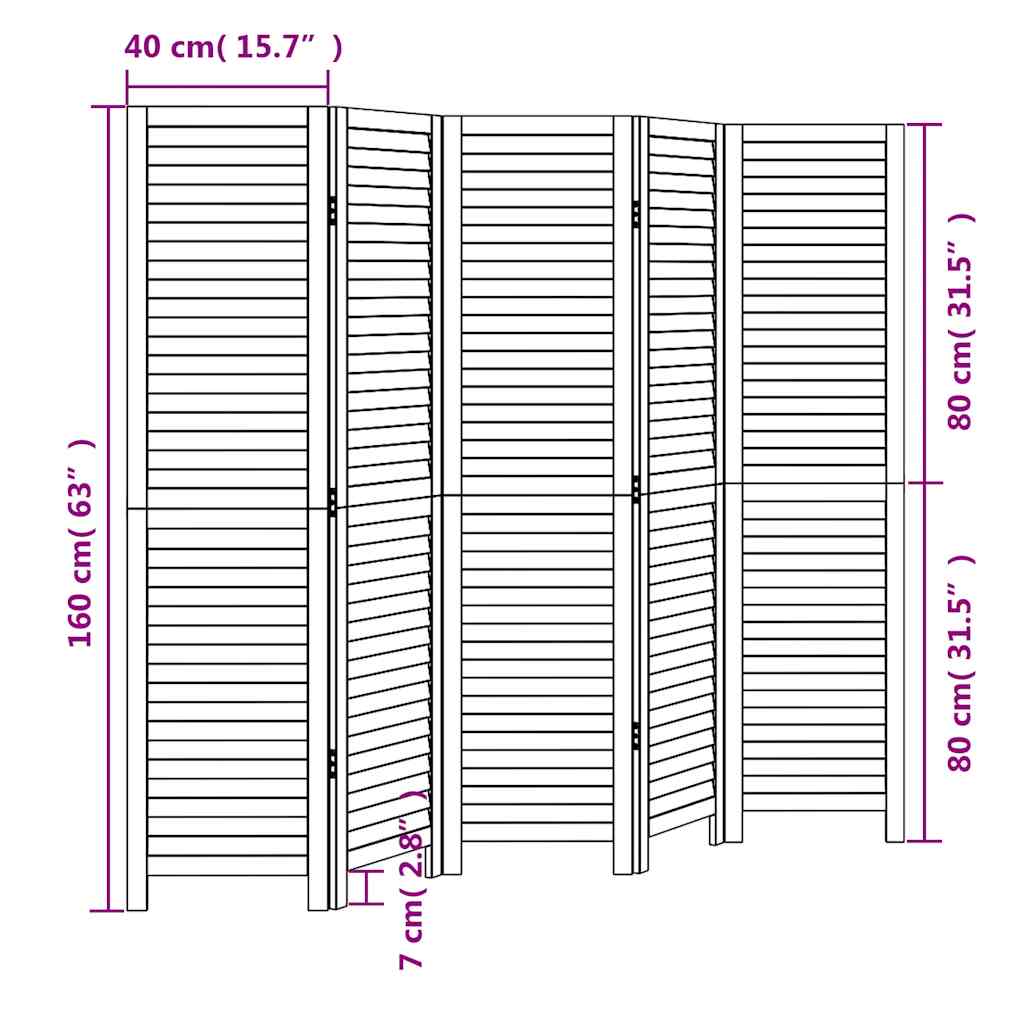 Sobna pregrada s 5 panela bijela od masivnog drva paulovnije
