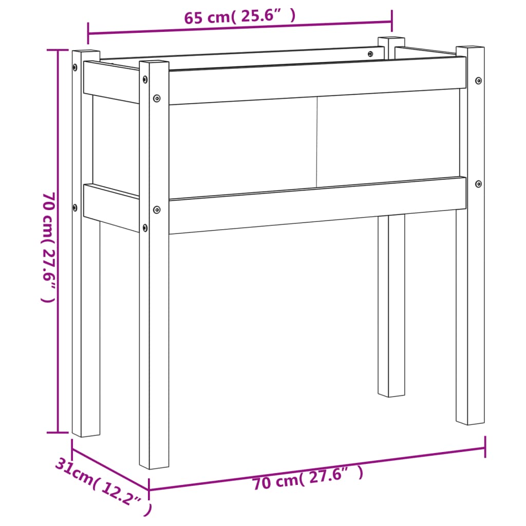 Vrtna sadilica s nogama 70 x 31 x 70 cm od masivne borovine