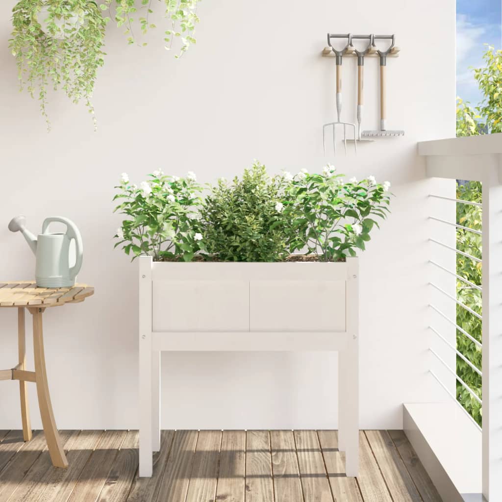 Vrtne sadilice s nogama bijela 70x31x70 cm od masivne borovine
