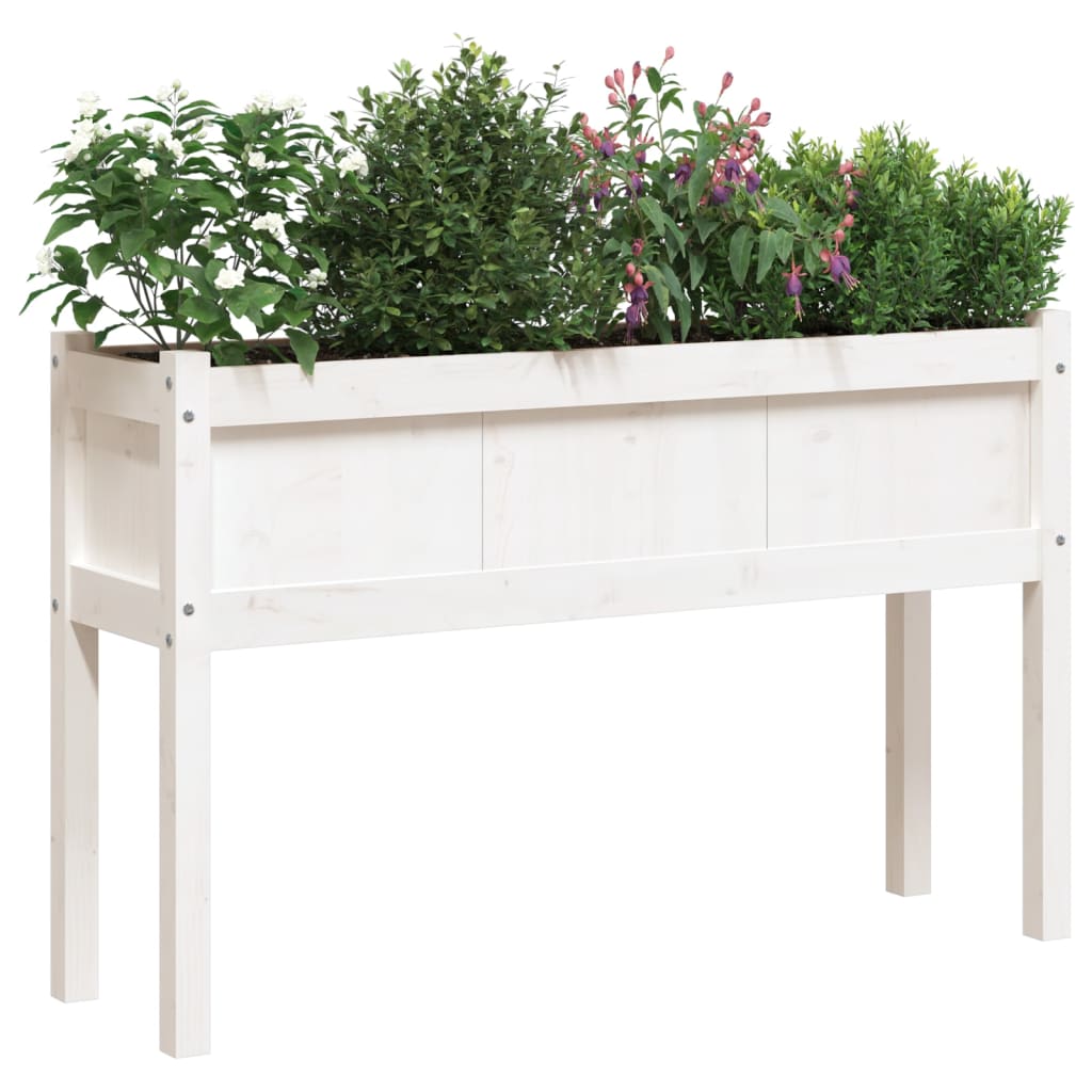 Vrtna sadilica s nogama bijela 110x31x70 cm od masivne borovine