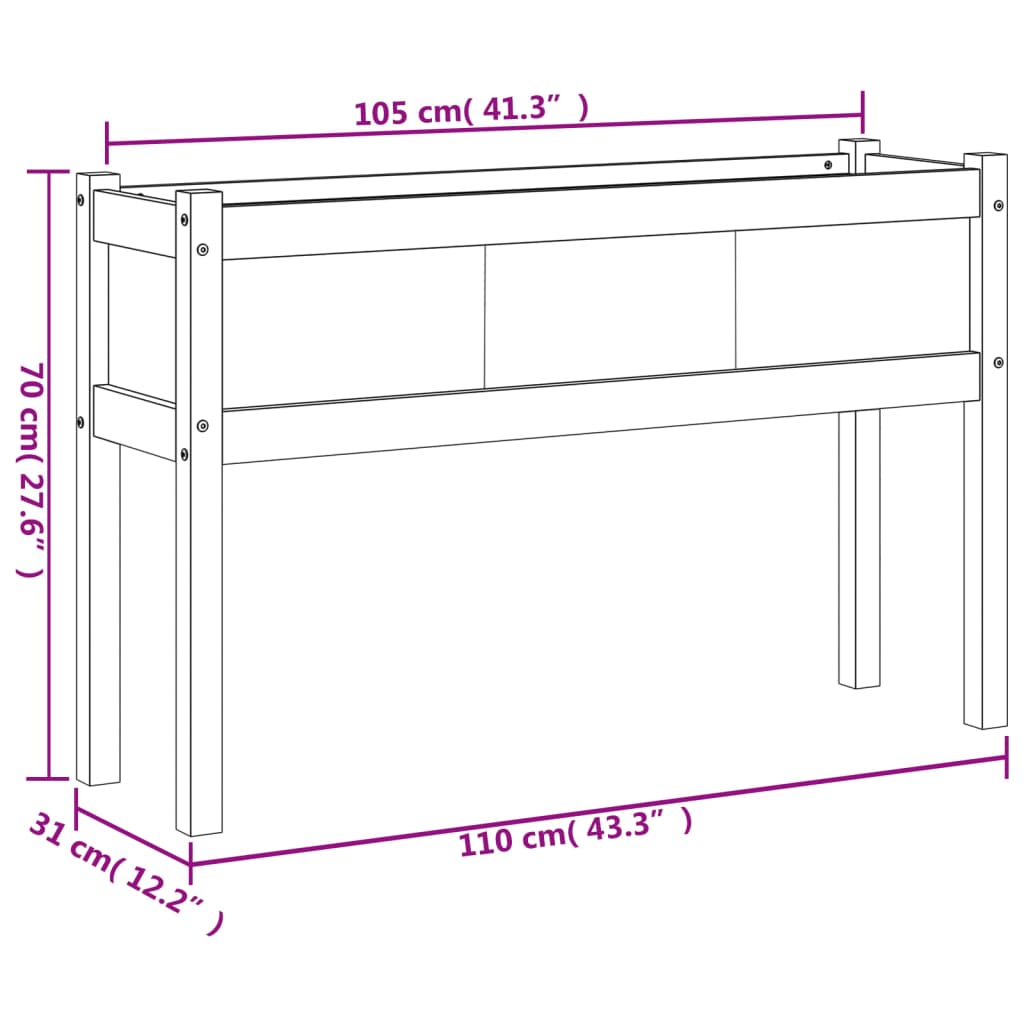 Vrtna sadilica s nogama bijela 110x31x70 cm od masivne borovine