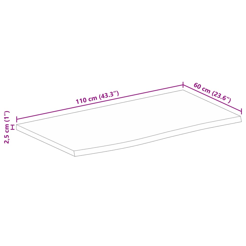 Stolna ploča 110x60x2,5 cm masivno drvo manga sa živim rubom