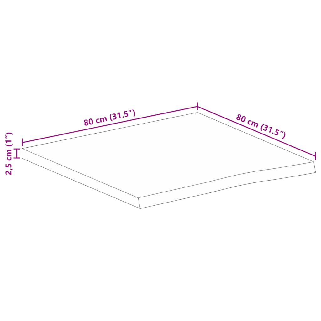 Stolna ploča 80 x 80 x 2,5 cm masivno drvo manga sa živim rubom