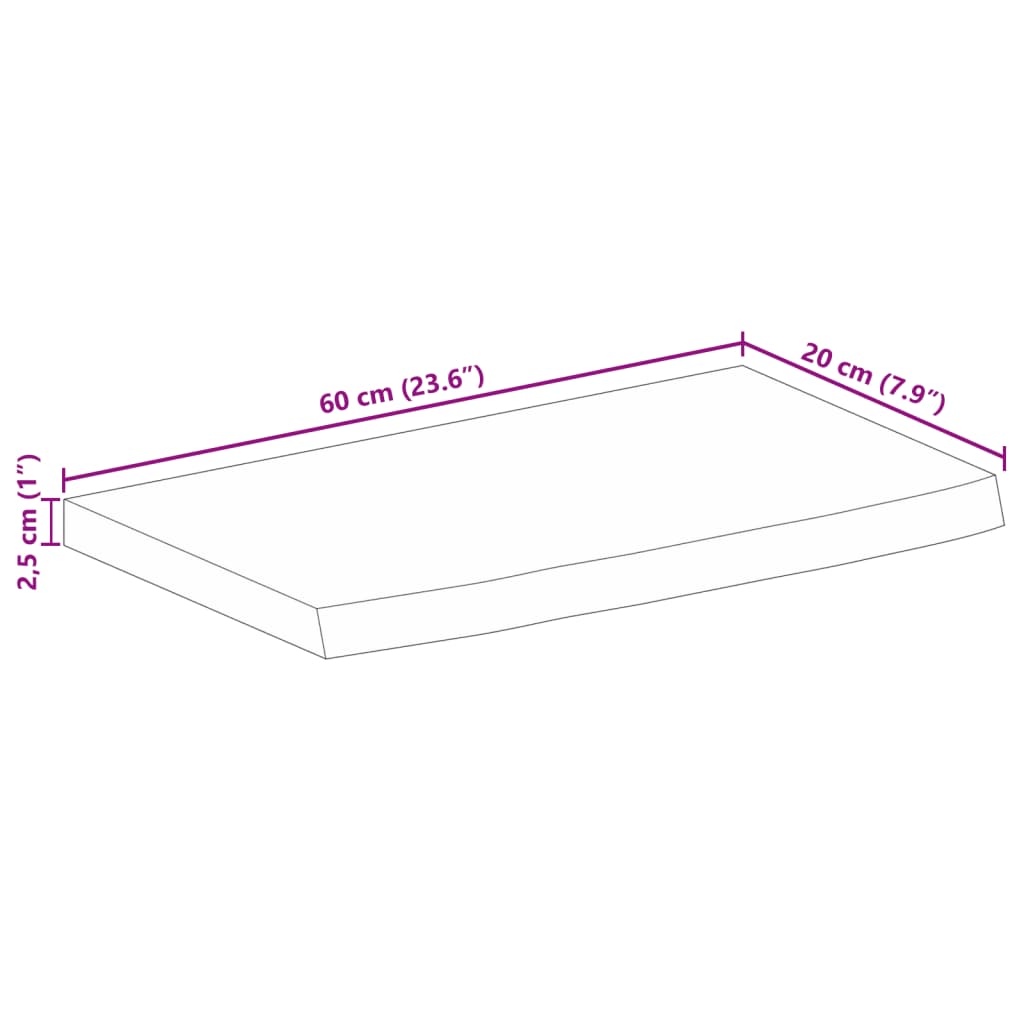 Stolna ploča sa živim rubom 60x20x2,5 cm od masivnog drva manga