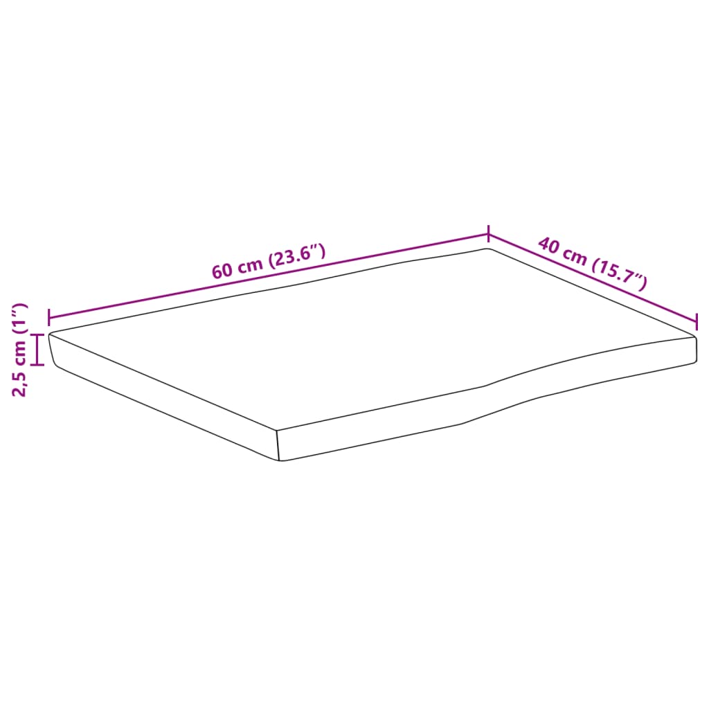 Stolna ploča sa živi rub 60x40x2,5 cm masivno grubo drvo manga