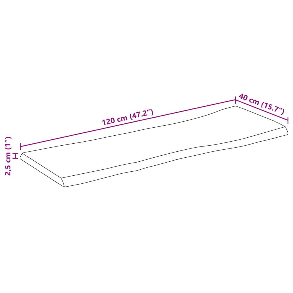 Stolna ploča sa živi rub 120x40x2,5cm masivno grubo drvo manga