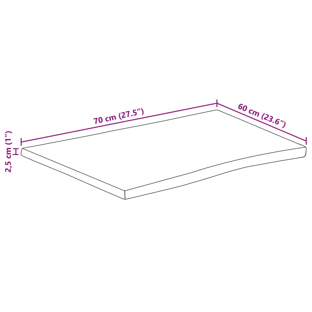 Stolna ploča sa živi rub 70x60x2,5 cm masivno grubo drvo manga