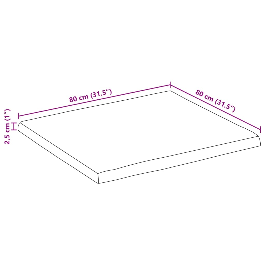 Stolna ploča 80x80x2,5 cm od masivnog drva manga sa živim rubom