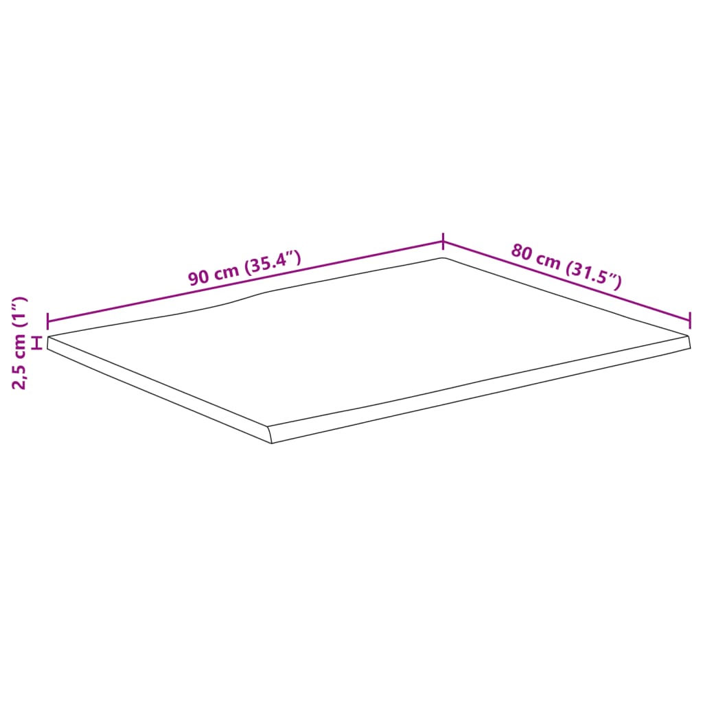 Stolna ploča 90x80x2,5 cm od masivnog drva manga sa živim rubom