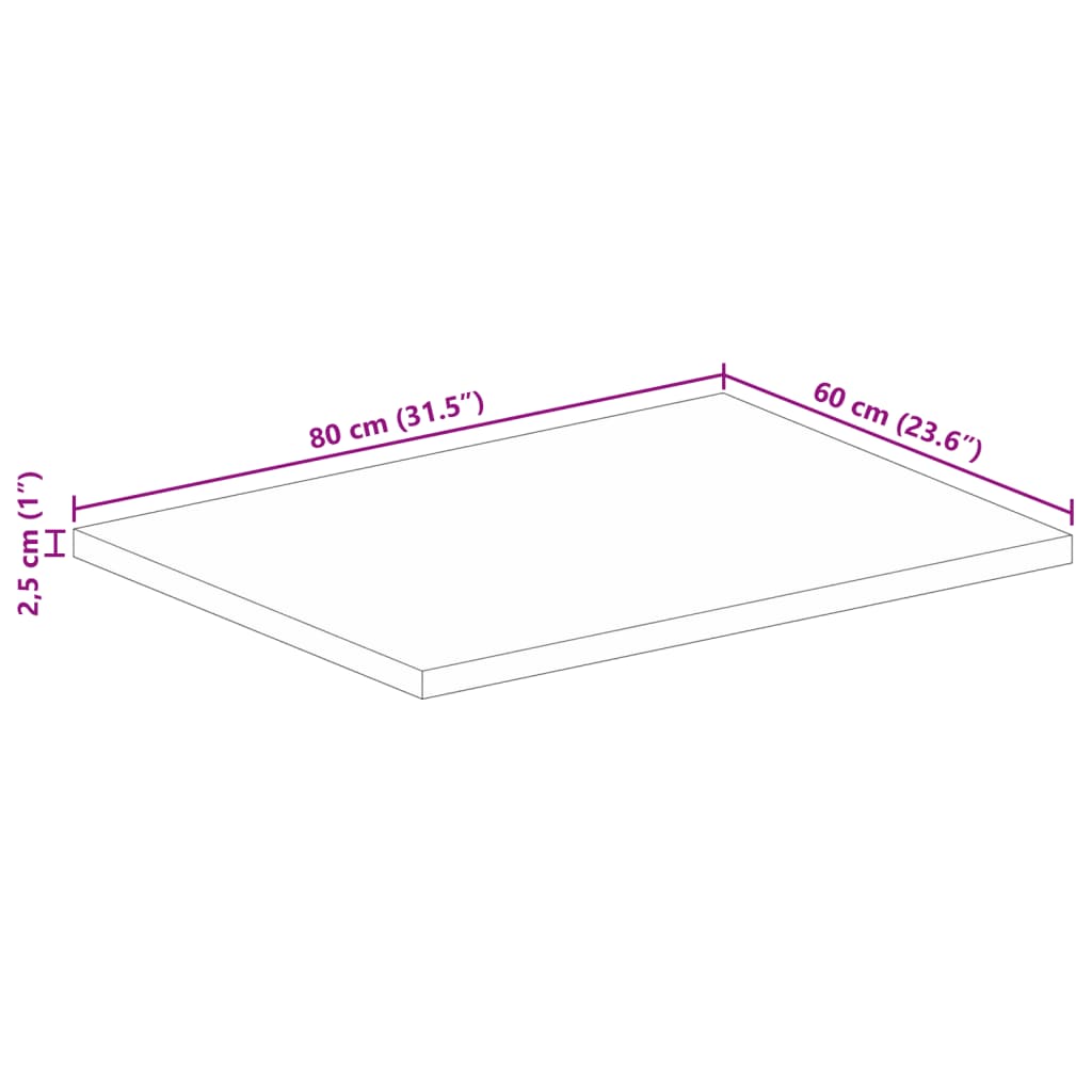 Stolna ploča 80x60x2,5 cm pravokutna masivno grubo drvo manga