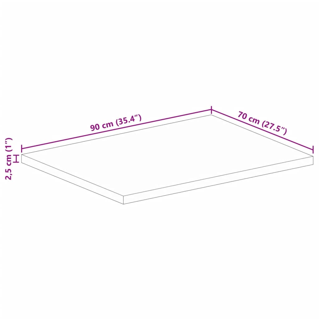 Ploča za stol 90x70x2,5 cm pravokutna masivno grubo drvo manga