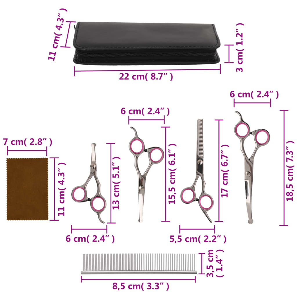 5-dijelni set škara za šišanje pasa od nehrđajućeg čelika