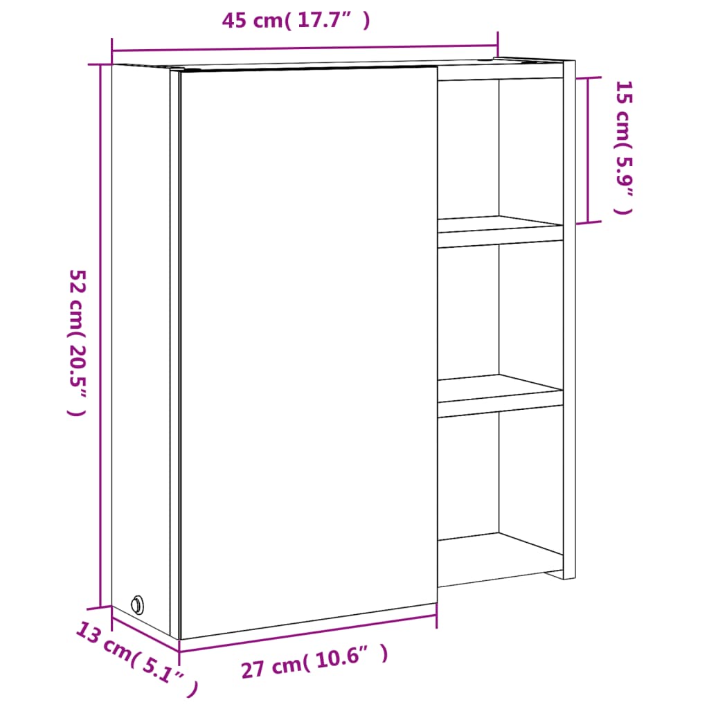 Kupaonski ormarić s ogledalom i LED svjetlom crni 45x13x52 cm