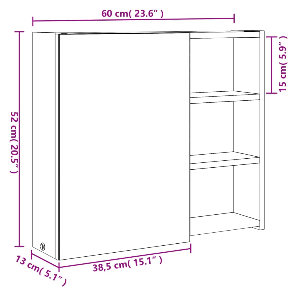 Kupaonski ormarić s ogledalom i LED svjetlom crni 60x13x52 cm
