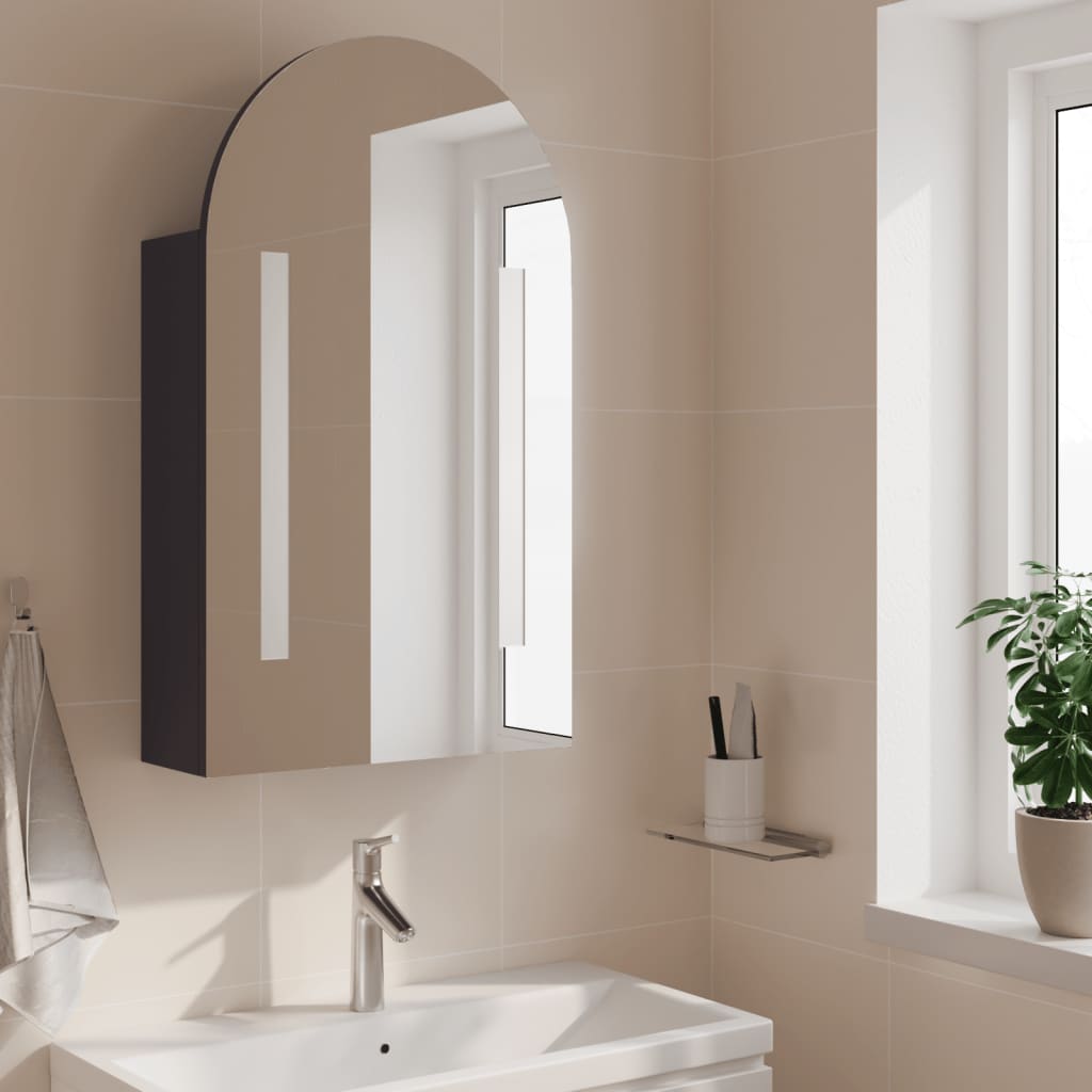 Kupaonski ormarić s ogledalom LED lučni sivi 42 x 13 x 70 cm