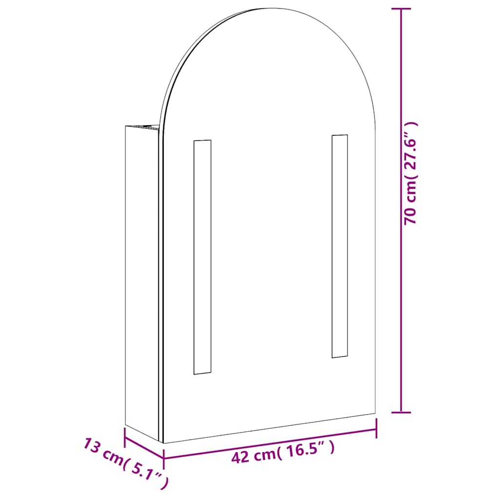 Kupaonski ormarić s ogledalom LED lučni crni 42 x 13 x 70 cm