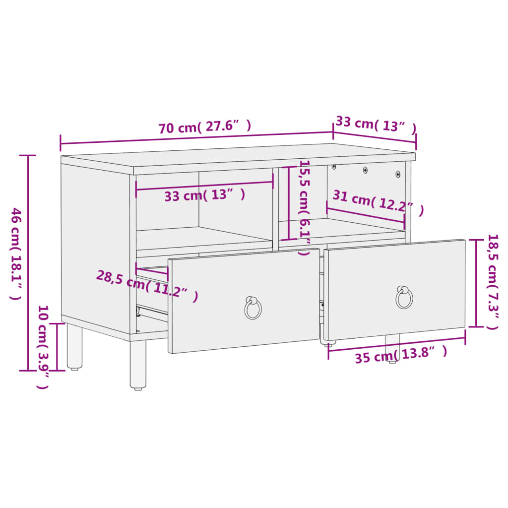TV ormarić 70 x 33 x 46 cm od masivnog drva manga