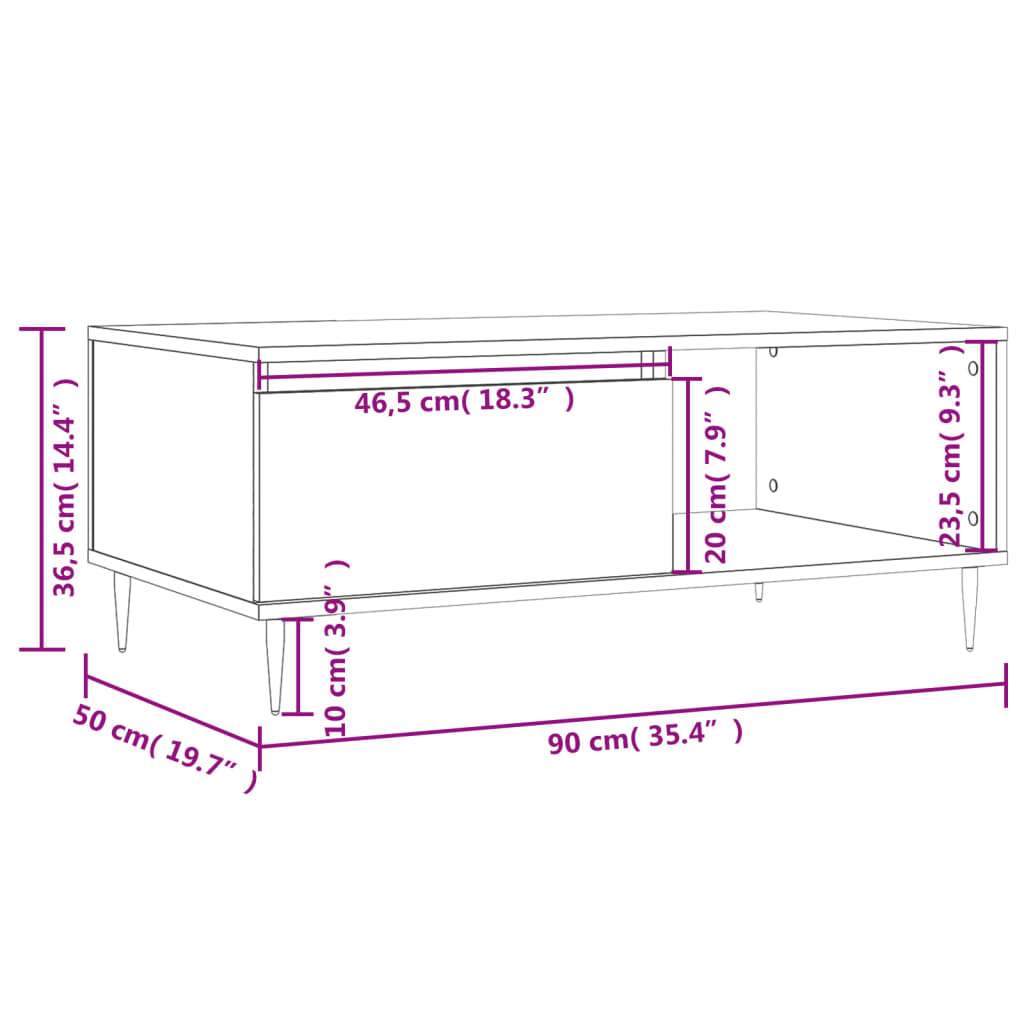 Stolić za kavu boja hrasta 90x50x36,5 cm konstruirano drvo