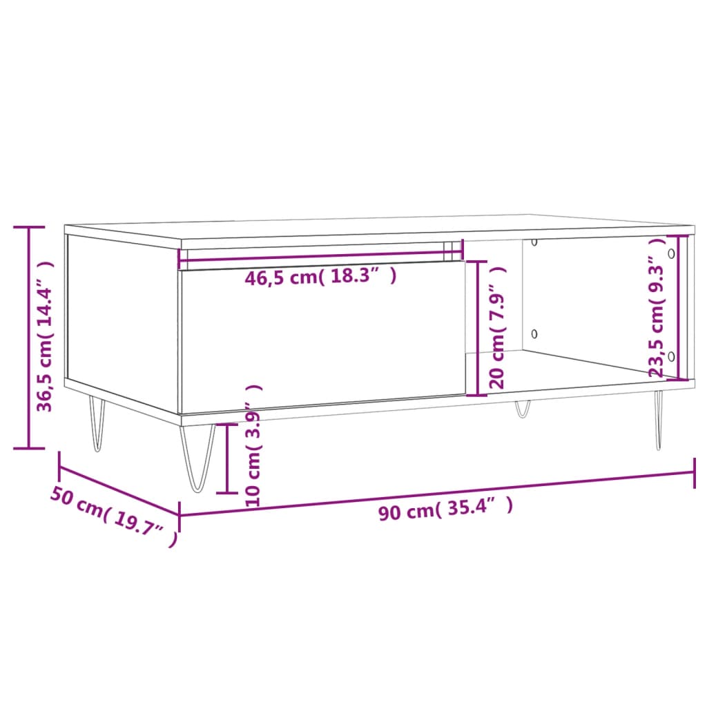 Stolić za kavu boja hrasta 90x50x36,5 cm konstruirano drvo