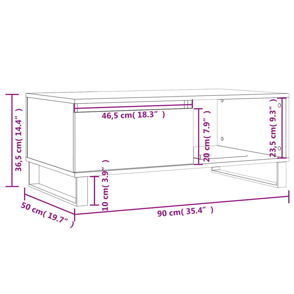 Stolić za kavu bijeli 90 x 50 x 36,5 cm od konstruiranog drva