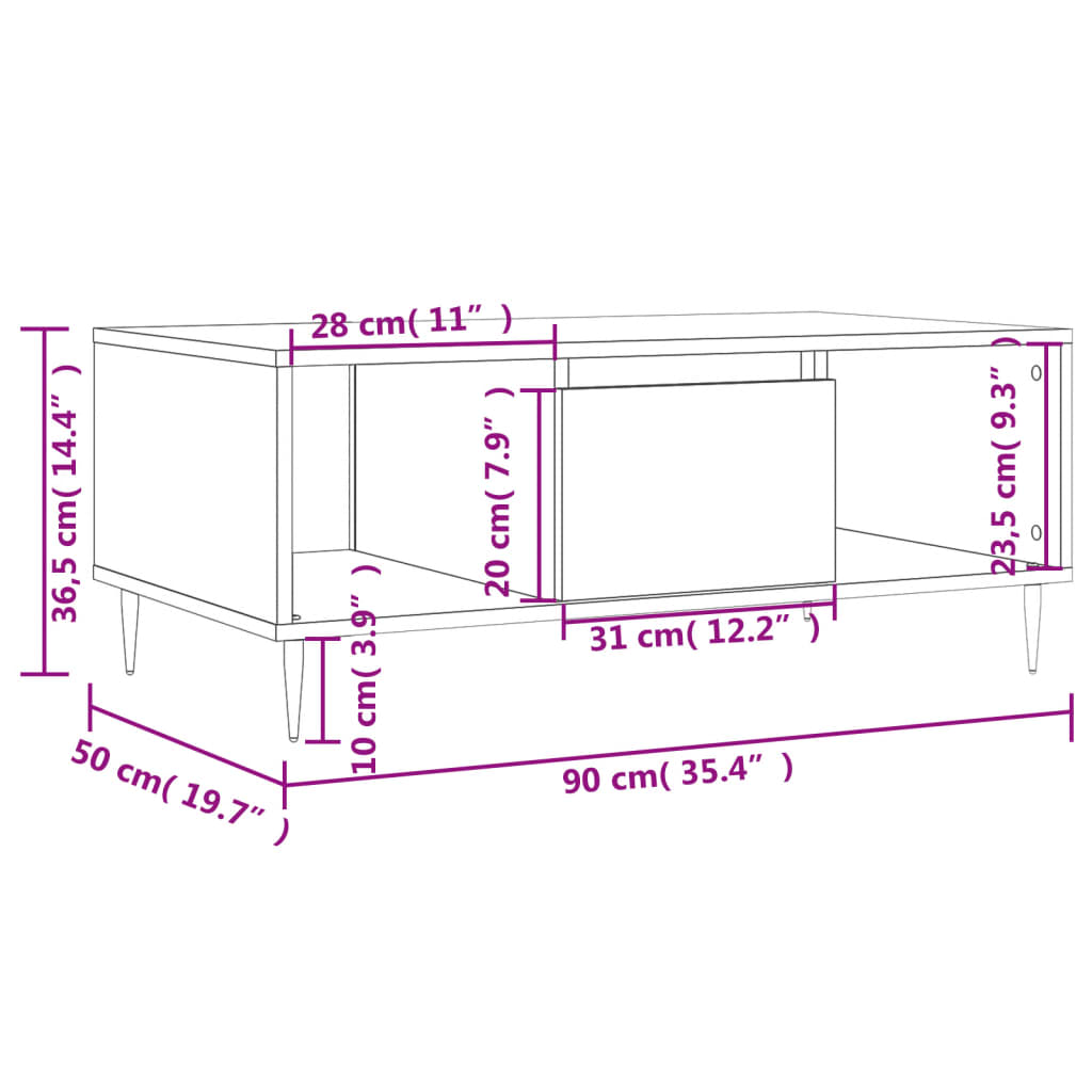 Stolić za kavu sjajni bijeli 90x50x36,5 cm konstruirano drvo