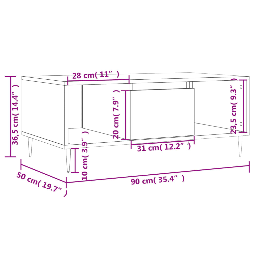 Stolić za kavu smeđa boja hrasta 90x50x36,5cm konstruirano drvo