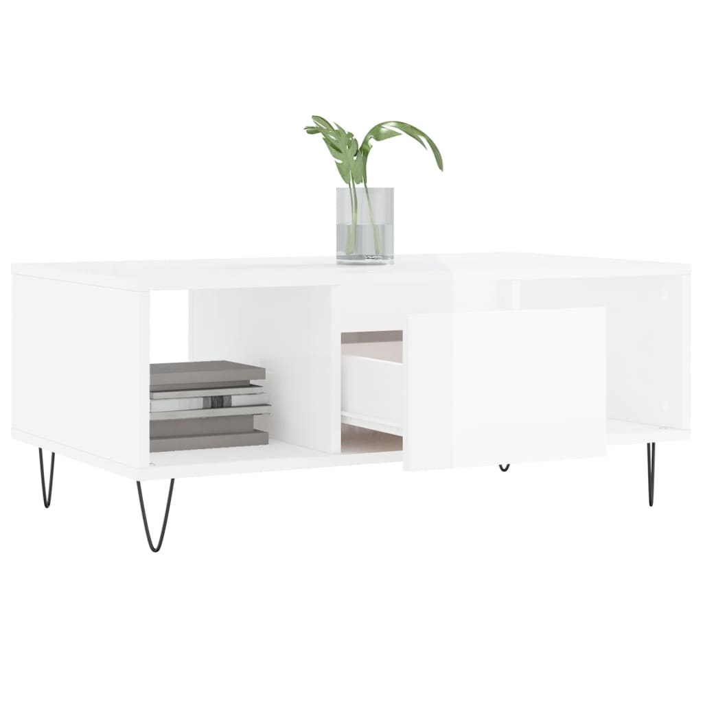 Stolić za kavu sjajni bijeli 90x50x36,5 cm konstruirano drvo