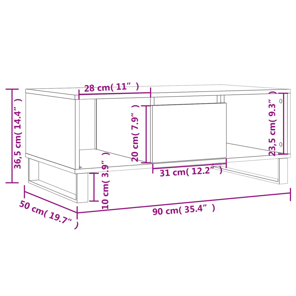Stolić za kavu bijeli 90 x 50 x 36,5 cm od konstruiranog drva