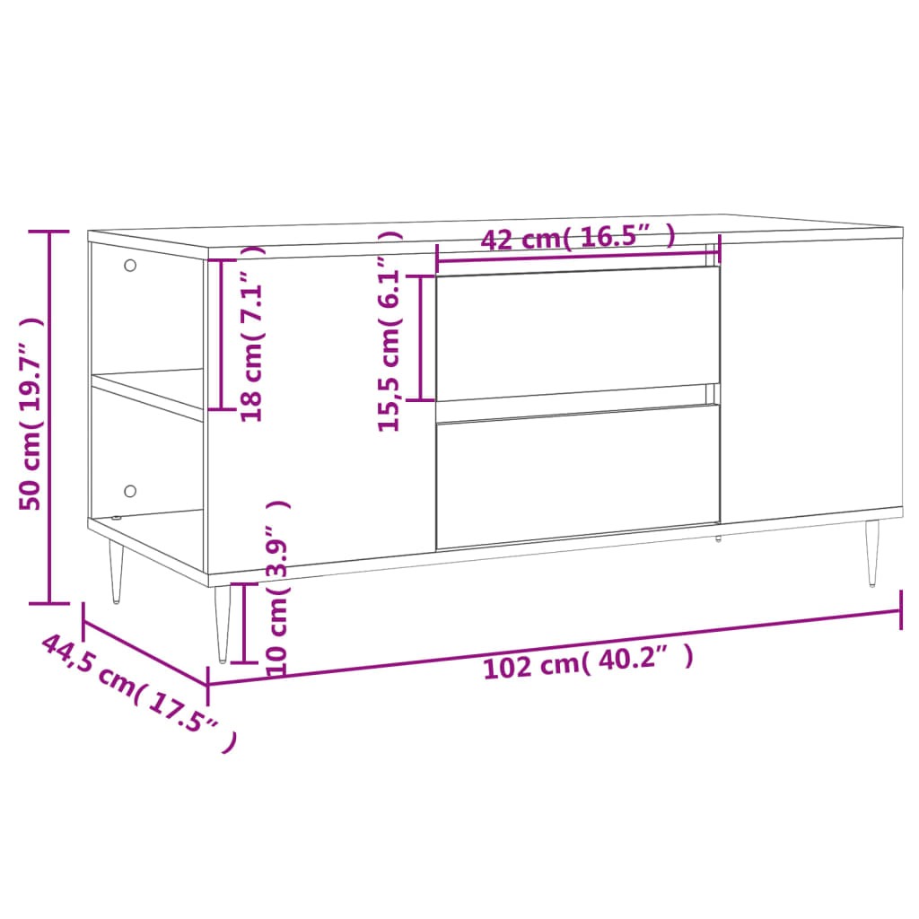 Stolić za kavu bijeli 102 x 44,5 x 50 cm od konstruiranog drva