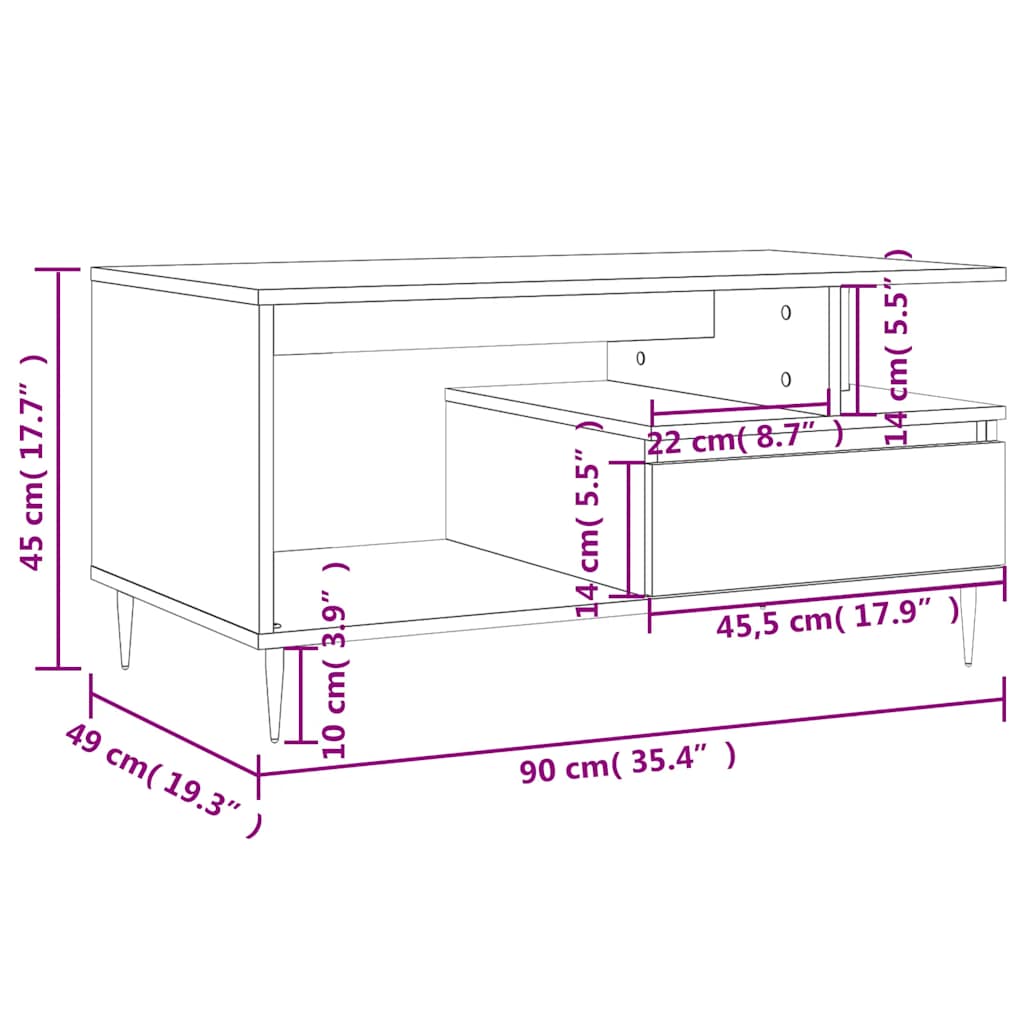 Stolić za kavu boja betona 90x49x45 cm konstruirano drvo