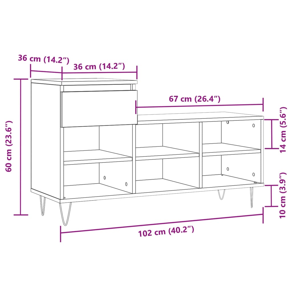 Ormarić za cipele sjajni bijeli 102x36x60 cm konstruirano drvo