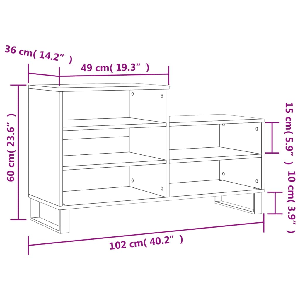 Ormarić za cipele sjajni bijeli 102x36x60 cm konstruirano drvo