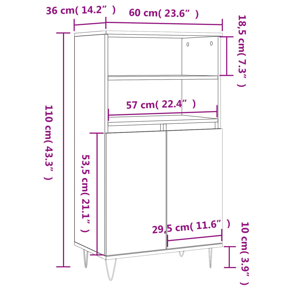 Visoka komoda bijela 60x36x110 cm od konstruiranog drva