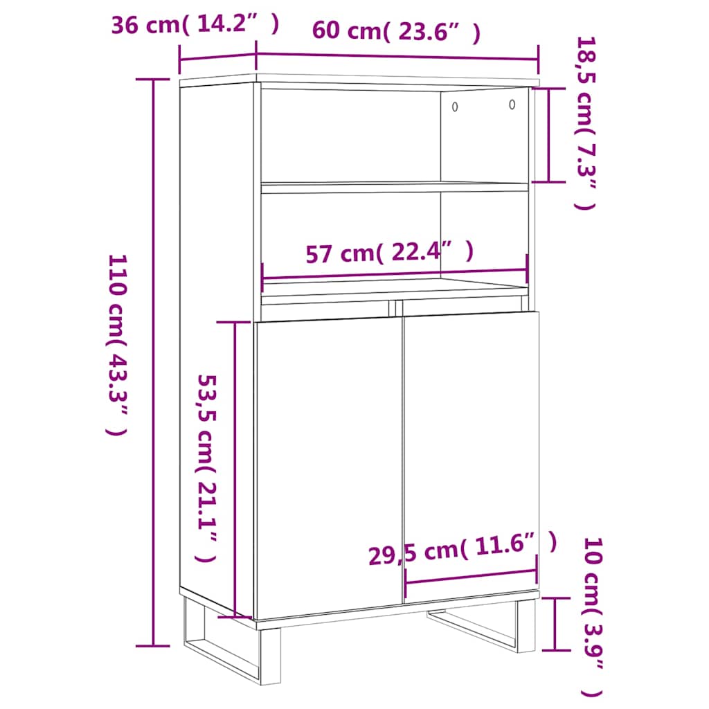 Visoka komoda dimljenog hrasta 60x36x110 cm konstruiranog drva