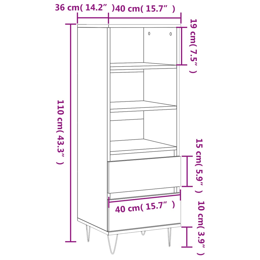 Visoka komoda hrasta sonome 40x36x110 cm od konstruiranog drva