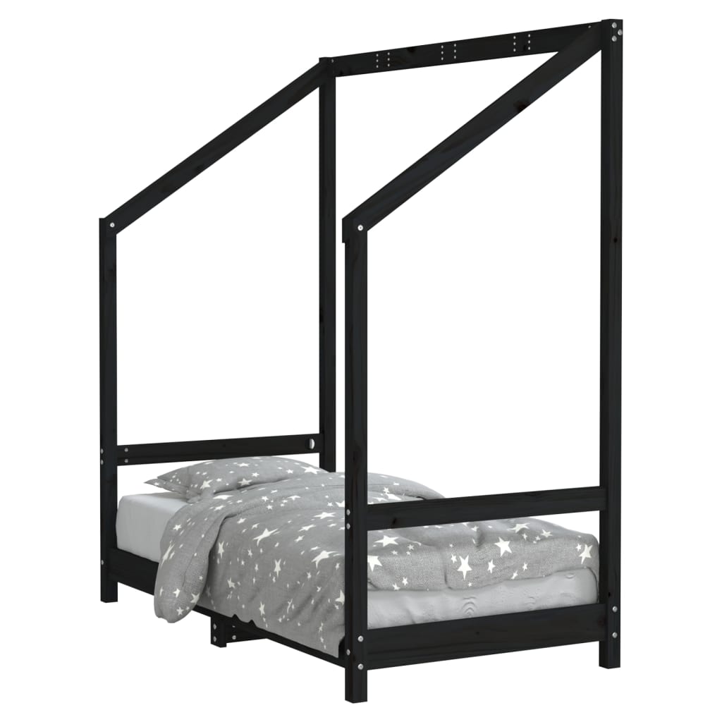 Okvir za dječji krevet crni 70 x 140 cm od masivne borovine