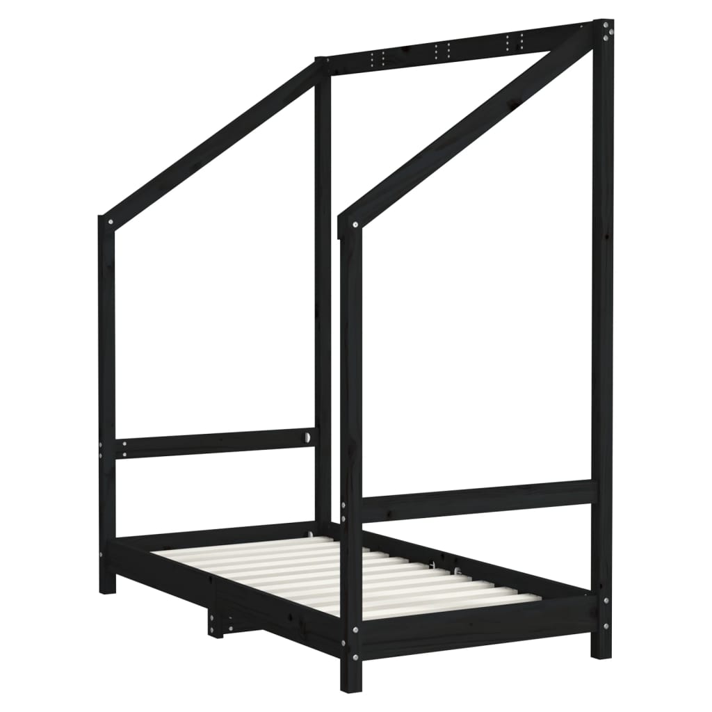 Okvir za dječji krevet crni 70 x 140 cm od masivne borovine