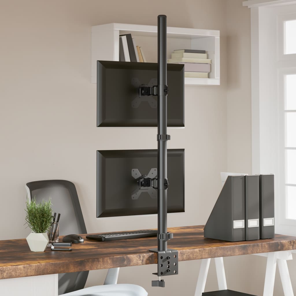 Dvostruki nosač za monitor crni čelični VESA 75/100 mm