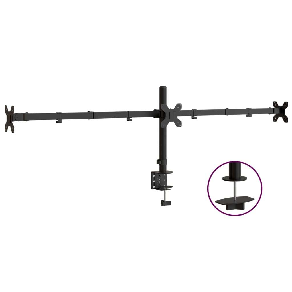 Trostruki stalak za monitor crni čelični VESA 75/100 mm