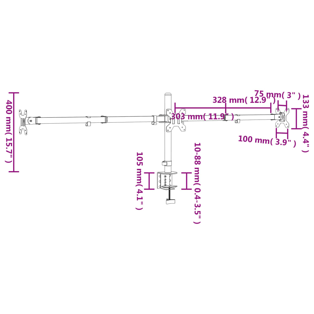 Trostruki stalak za monitor crni čelični VESA 75/100 mm