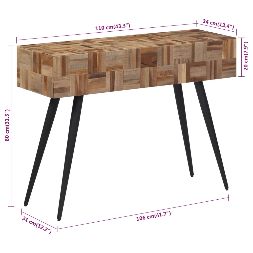 Konzolni stol 110 x 34 x 80 cm od masivne obnovljene tikovine