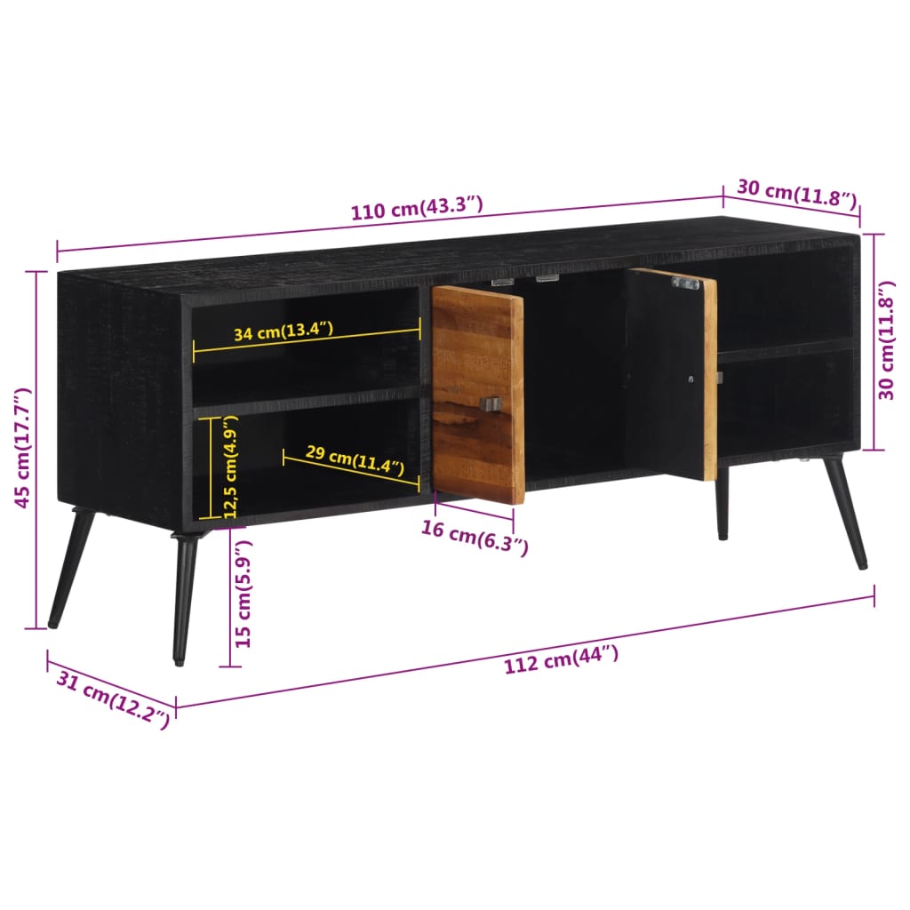 TV ormarić 112 x 31 x 45 cm od masivne obnovljene tikovine