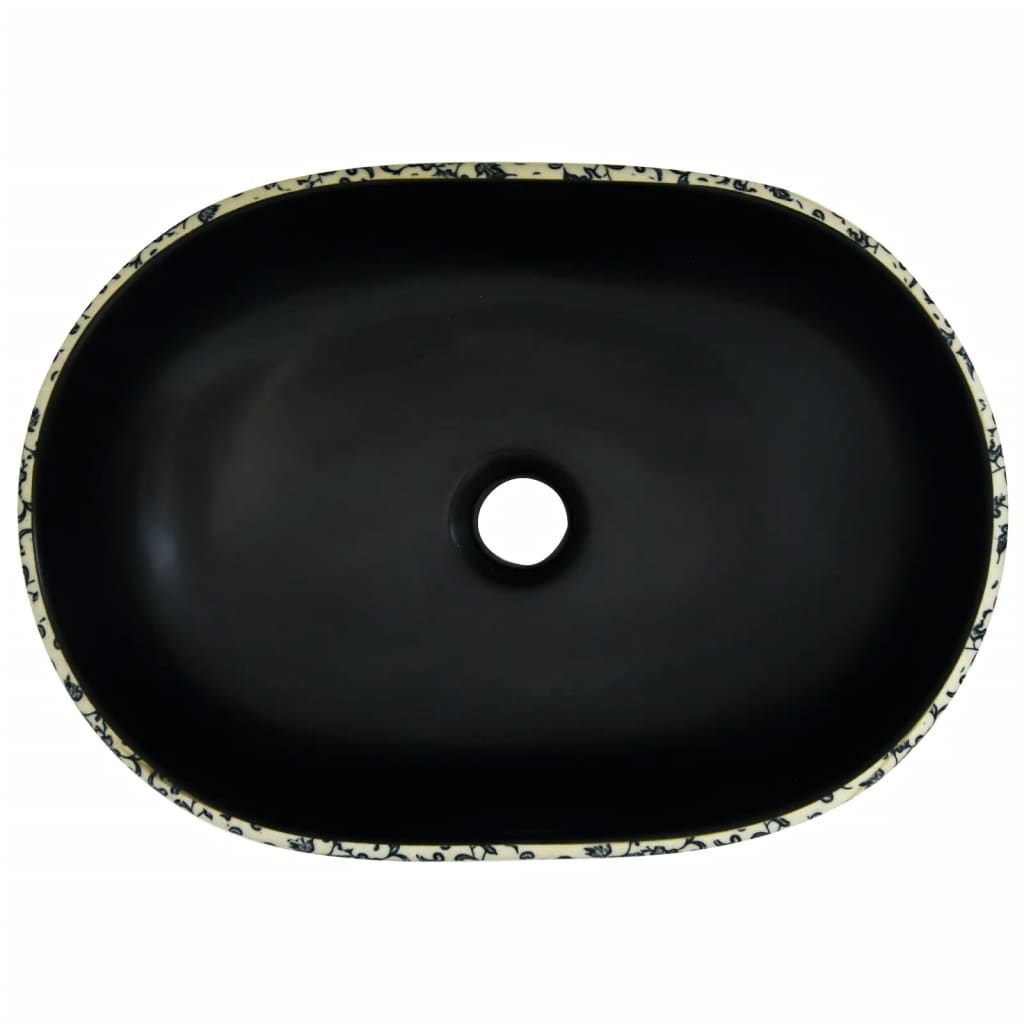 Nadgradni umivaonik crno-plavi ovalni 47 x 33 x 13 cm keramički