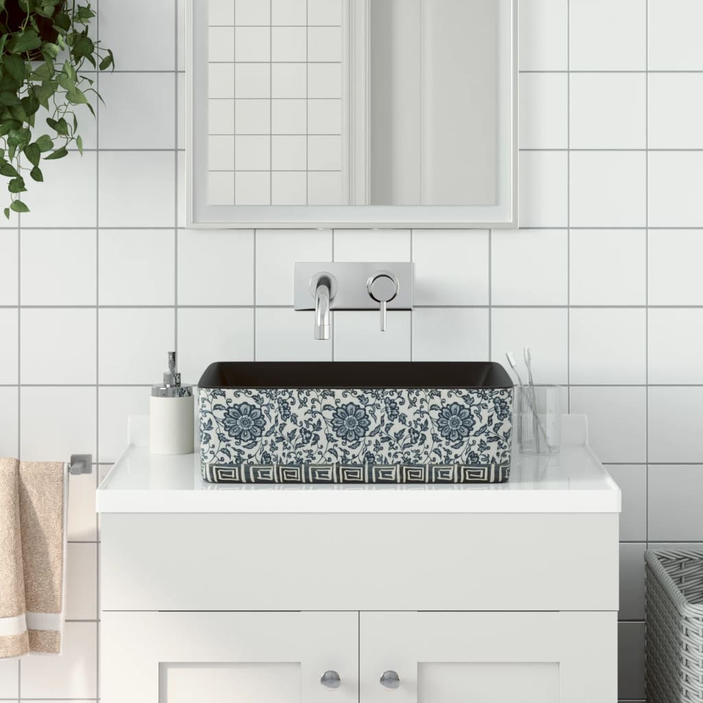 Nadgradni umivaonik crno-plavi 46 x 35,5 x 13 cm keramički